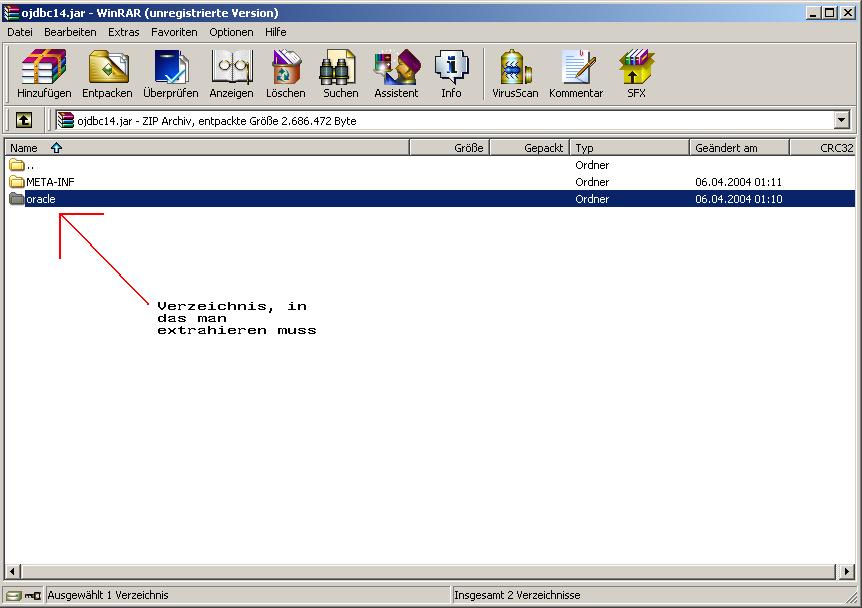 So, das gesamte ojdbc14. jar extahiert man jetzt. Extrahiert man es ...